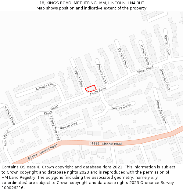 18, KINGS ROAD, METHERINGHAM, LINCOLN, LN4 3HT: Location map and indicative extent of plot