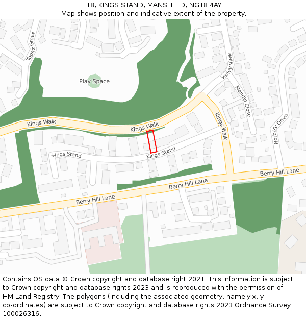 18, KINGS STAND, MANSFIELD, NG18 4AY: Location map and indicative extent of plot