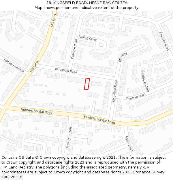 18, KINGSFIELD ROAD, HERNE BAY, CT6 7EA: Location map and indicative extent of plot