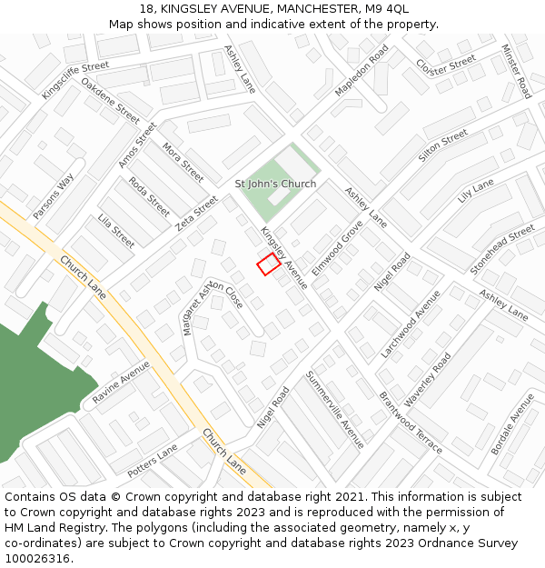 18, KINGSLEY AVENUE, MANCHESTER, M9 4QL: Location map and indicative extent of plot