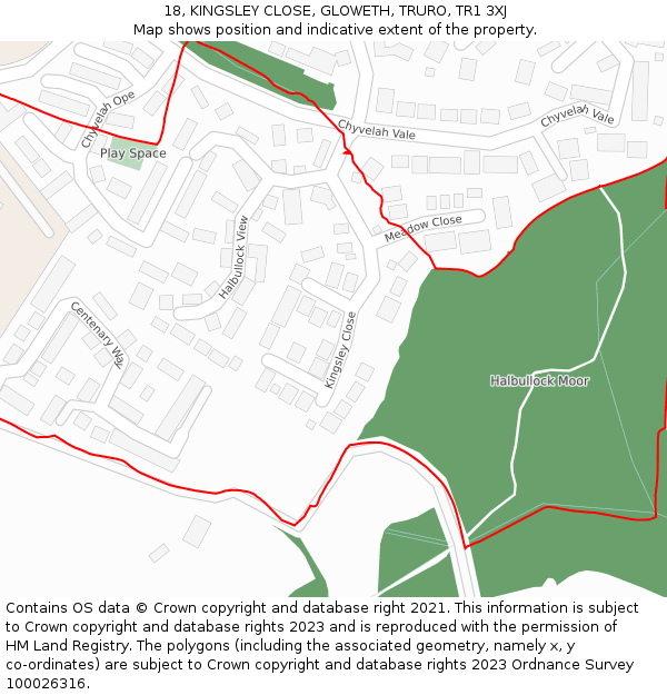 18, KINGSLEY CLOSE, GLOWETH, TRURO, TR1 3XJ: Location map and indicative extent of plot