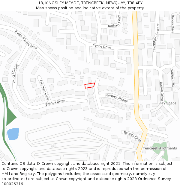 18, KINGSLEY MEADE, TRENCREEK, NEWQUAY, TR8 4PY: Location map and indicative extent of plot