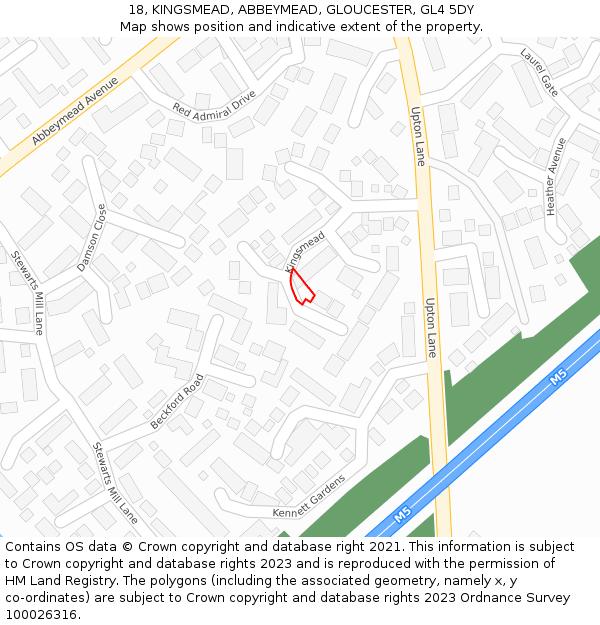 18, KINGSMEAD, ABBEYMEAD, GLOUCESTER, GL4 5DY: Location map and indicative extent of plot