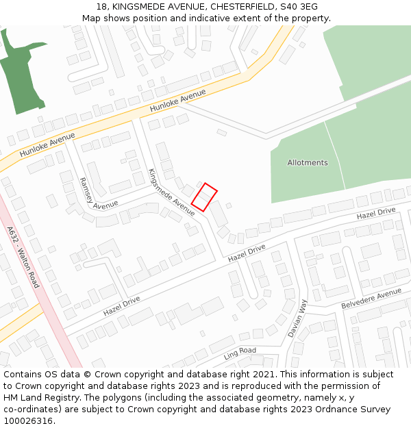 18, KINGSMEDE AVENUE, CHESTERFIELD, S40 3EG: Location map and indicative extent of plot