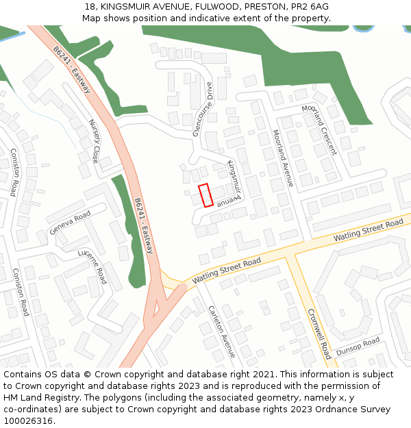 18, KINGSMUIR AVENUE, FULWOOD, PRESTON, PR2 6AG: Location map and indicative extent of plot