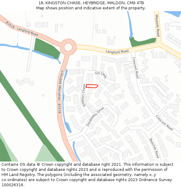 18, KINGSTON CHASE, HEYBRIDGE, MALDON, CM9 4TB: Location map and indicative extent of plot