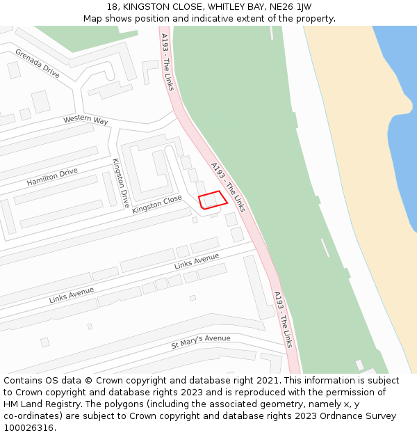 18, KINGSTON CLOSE, WHITLEY BAY, NE26 1JW: Location map and indicative extent of plot