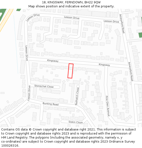 18, KINGSWAY, FERNDOWN, BH22 9QW: Location map and indicative extent of plot