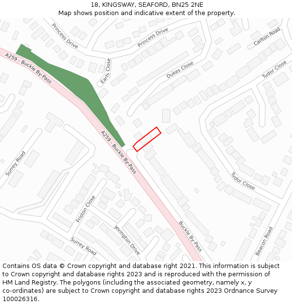 18, KINGSWAY, SEAFORD, BN25 2NE: Location map and indicative extent of plot