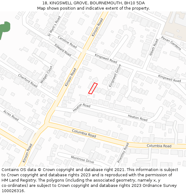 18, KINGSWELL GROVE, BOURNEMOUTH, BH10 5DA: Location map and indicative extent of plot