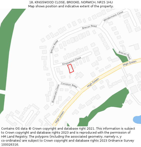 18, KINGSWOOD CLOSE, BROOKE, NORWICH, NR15 1HU: Location map and indicative extent of plot