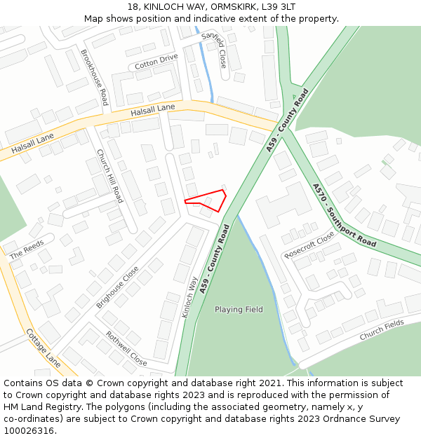 18, KINLOCH WAY, ORMSKIRK, L39 3LT: Location map and indicative extent of plot
