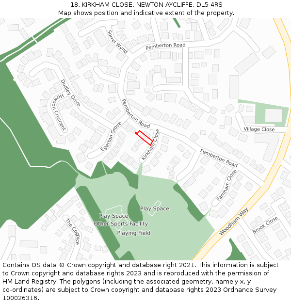 18, KIRKHAM CLOSE, NEWTON AYCLIFFE, DL5 4RS: Location map and indicative extent of plot