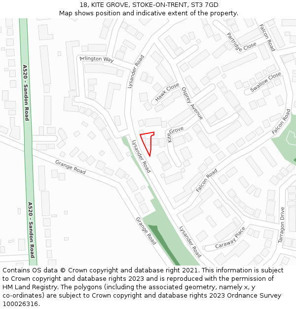 18, KITE GROVE, STOKE-ON-TRENT, ST3 7GD: Location map and indicative extent of plot