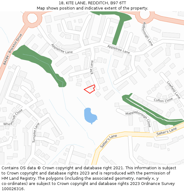 18, KITE LANE, REDDITCH, B97 6TT: Location map and indicative extent of plot