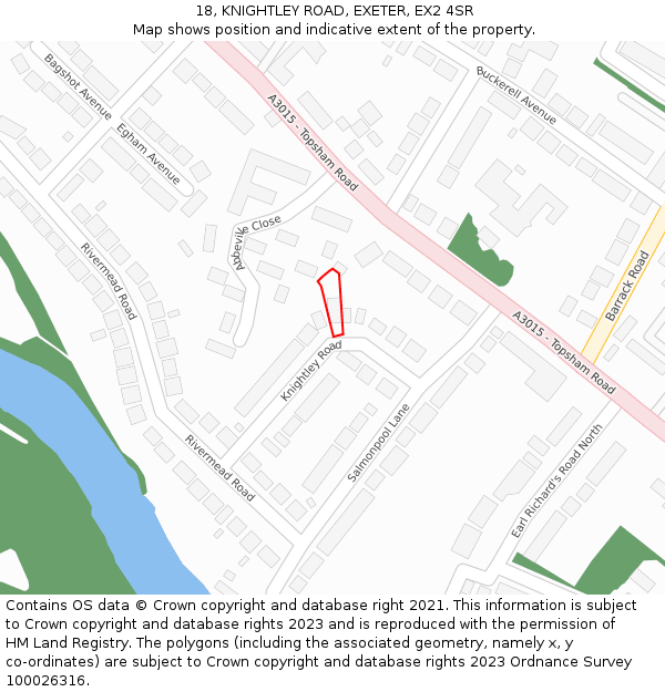 18, KNIGHTLEY ROAD, EXETER, EX2 4SR: Location map and indicative extent of plot