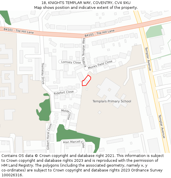 18, KNIGHTS TEMPLAR WAY, COVENTRY, CV4 9XU: Location map and indicative extent of plot