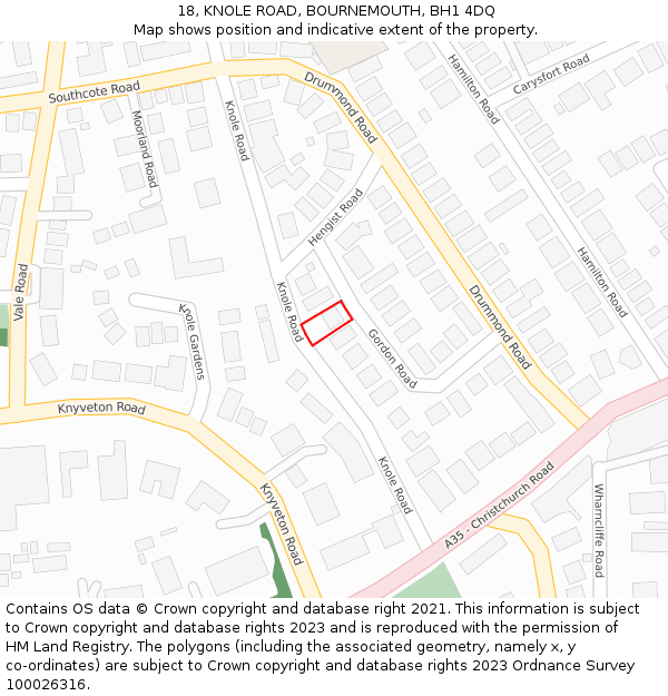 18, KNOLE ROAD, BOURNEMOUTH, BH1 4DQ: Location map and indicative extent of plot