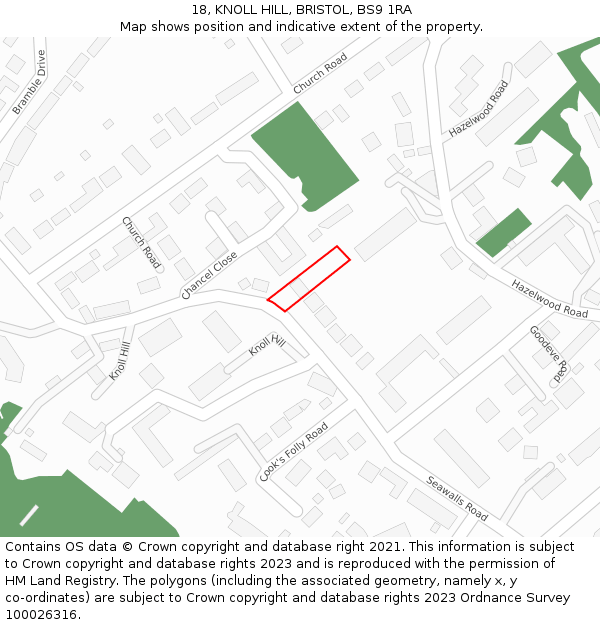 18, KNOLL HILL, BRISTOL, BS9 1RA: Location map and indicative extent of plot