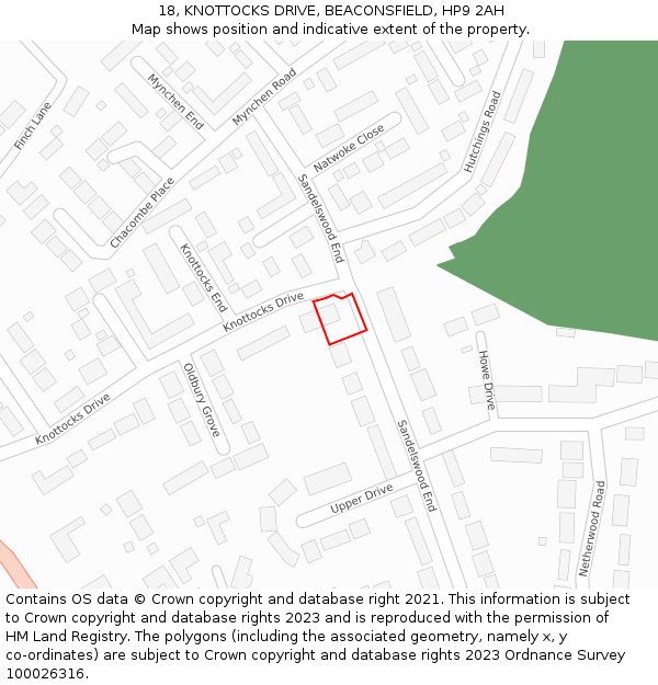 18, KNOTTOCKS DRIVE, BEACONSFIELD, HP9 2AH: Location map and indicative extent of plot