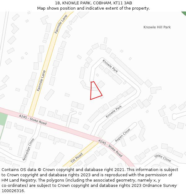 18, KNOWLE PARK, COBHAM, KT11 3AB: Location map and indicative extent of plot