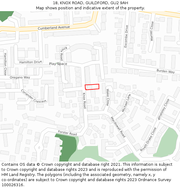 18, KNOX ROAD, GUILDFORD, GU2 9AH: Location map and indicative extent of plot