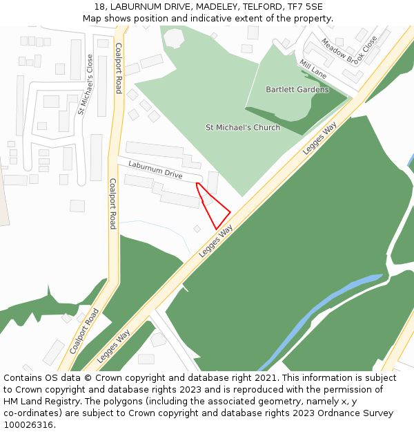18, LABURNUM DRIVE, MADELEY, TELFORD, TF7 5SE: Location map and indicative extent of plot