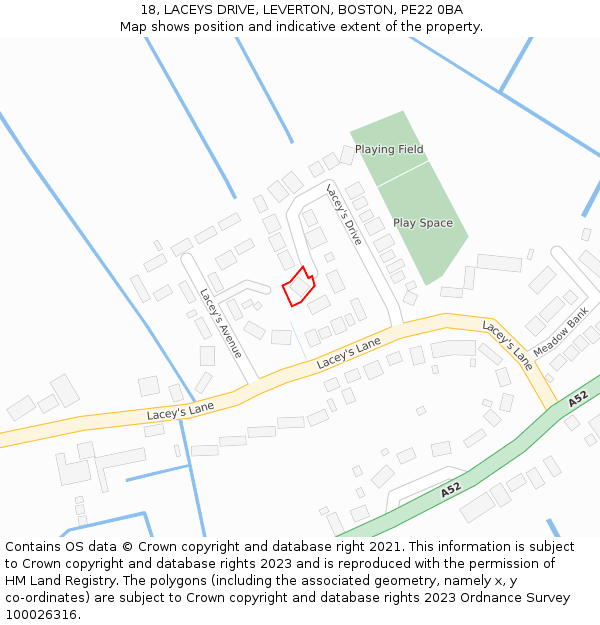 18, LACEYS DRIVE, LEVERTON, BOSTON, PE22 0BA: Location map and indicative extent of plot