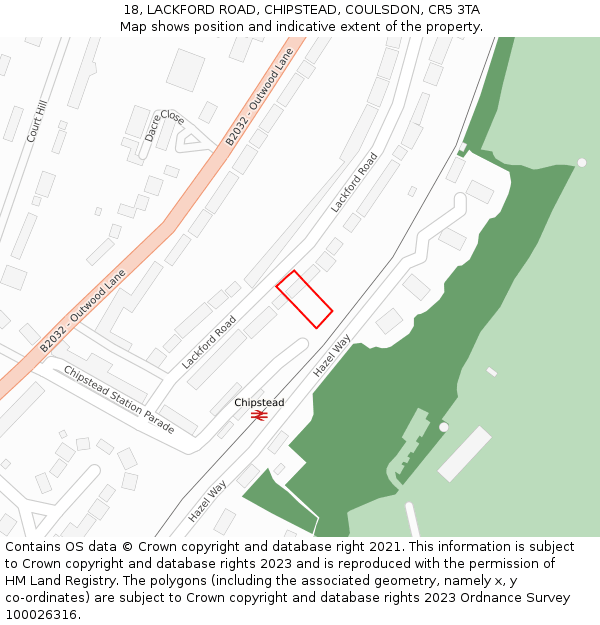 18, LACKFORD ROAD, CHIPSTEAD, COULSDON, CR5 3TA: Location map and indicative extent of plot