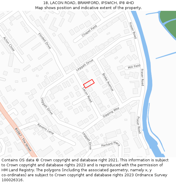 18, LACON ROAD, BRAMFORD, IPSWICH, IP8 4HD: Location map and indicative extent of plot