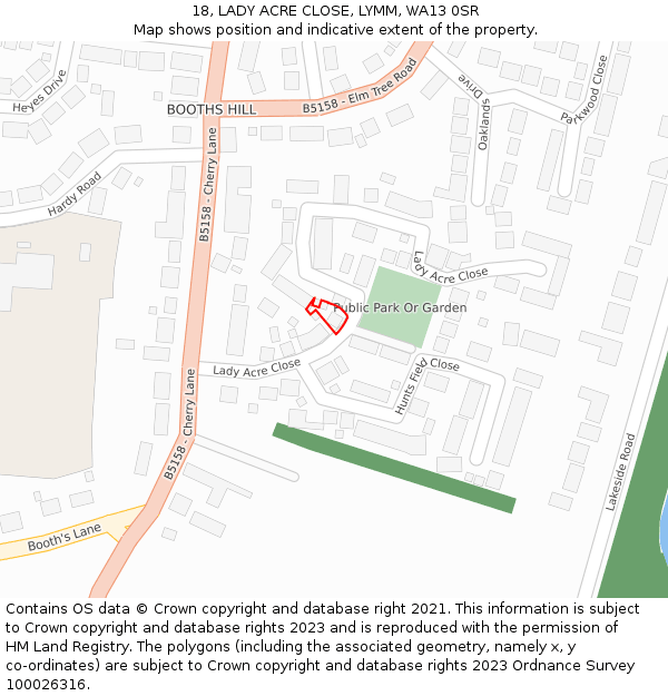 18, LADY ACRE CLOSE, LYMM, WA13 0SR: Location map and indicative extent of plot