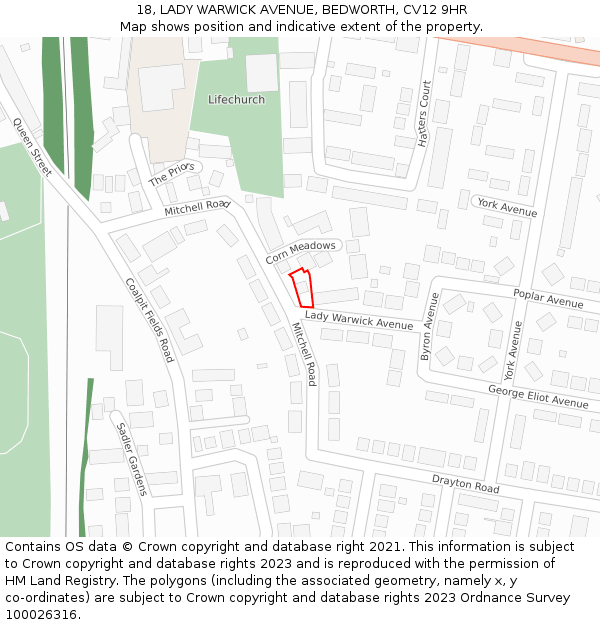 18, LADY WARWICK AVENUE, BEDWORTH, CV12 9HR: Location map and indicative extent of plot