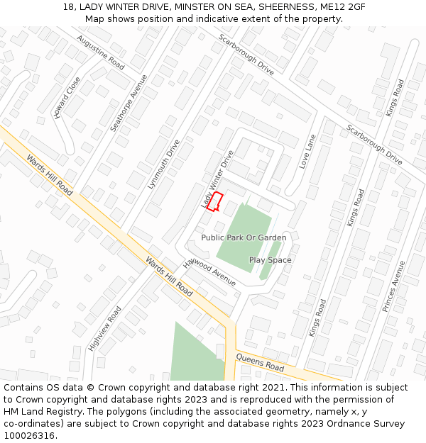 18, LADY WINTER DRIVE, MINSTER ON SEA, SHEERNESS, ME12 2GF: Location map and indicative extent of plot