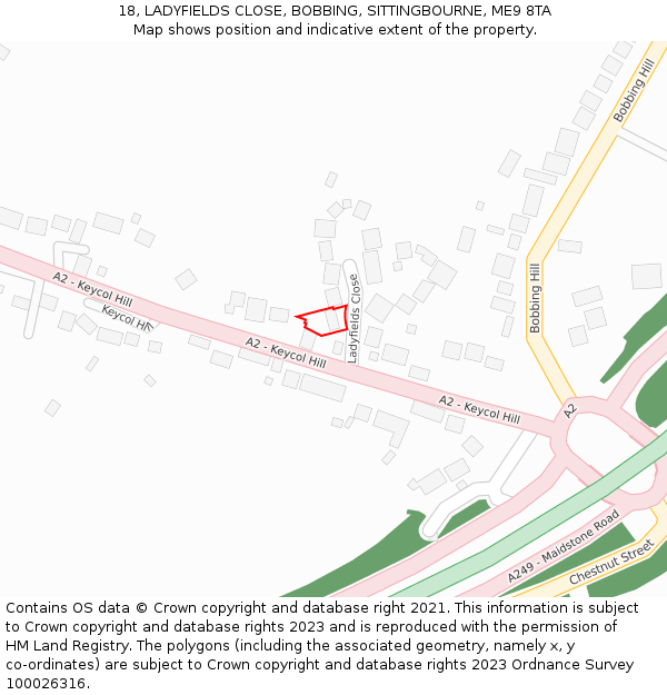 18, LADYFIELDS CLOSE, BOBBING, SITTINGBOURNE, ME9 8TA: Location map and indicative extent of plot