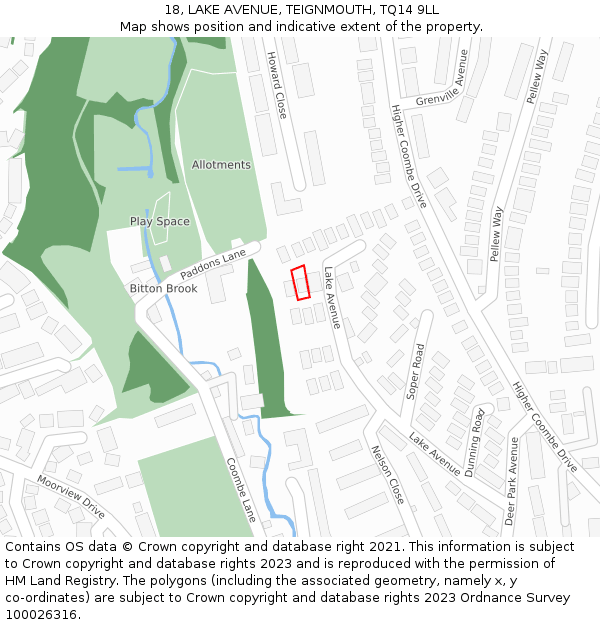 18, LAKE AVENUE, TEIGNMOUTH, TQ14 9LL: Location map and indicative extent of plot