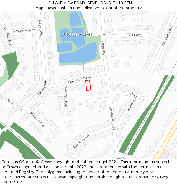 18, LAKE VIEW ROAD, SEVENOAKS, TN13 3EH: Location map and indicative extent of plot