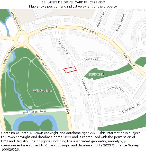 18, LAKESIDE DRIVE, CARDIFF, CF23 6DD: Location map and indicative extent of plot