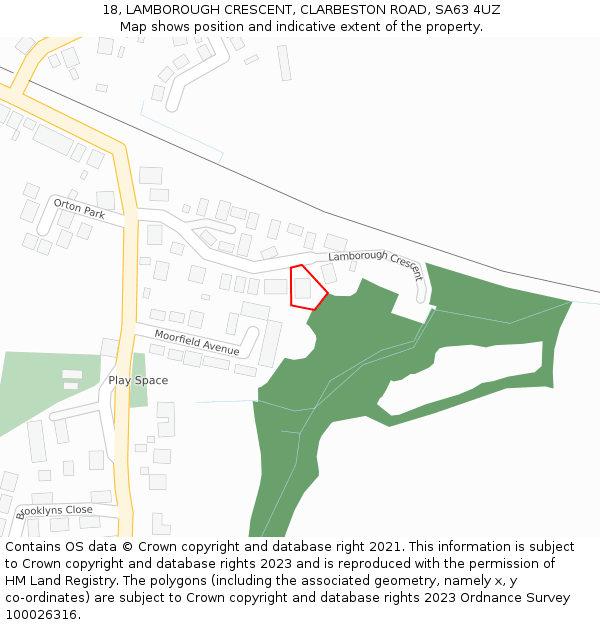 18, LAMBOROUGH CRESCENT, CLARBESTON ROAD, SA63 4UZ: Location map and indicative extent of plot