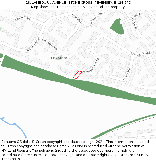 18, LAMBOURN AVENUE, STONE CROSS, PEVENSEY, BN24 5PQ: Location map and indicative extent of plot