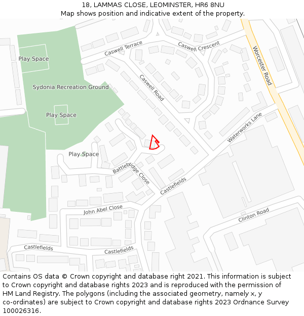 18, LAMMAS CLOSE, LEOMINSTER, HR6 8NU: Location map and indicative extent of plot