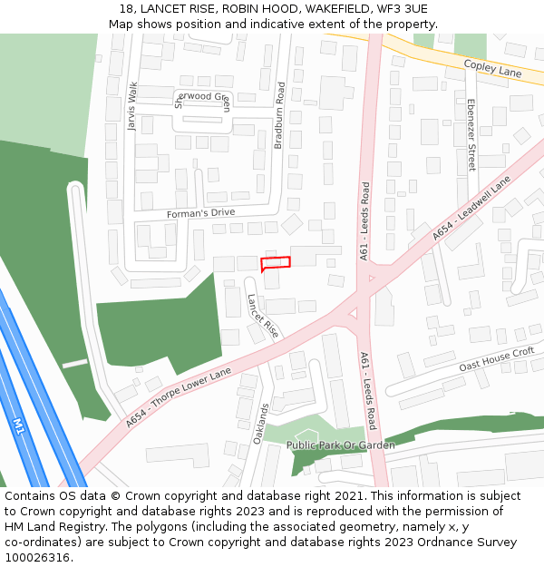 18, LANCET RISE, ROBIN HOOD, WAKEFIELD, WF3 3UE: Location map and indicative extent of plot