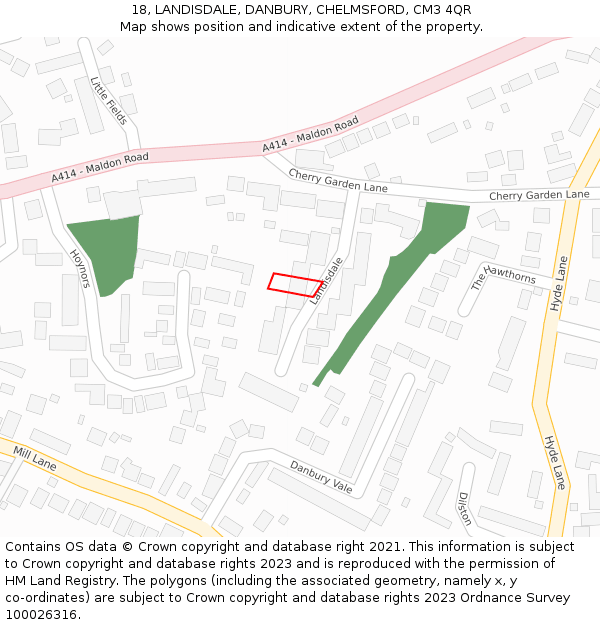 18, LANDISDALE, DANBURY, CHELMSFORD, CM3 4QR: Location map and indicative extent of plot
