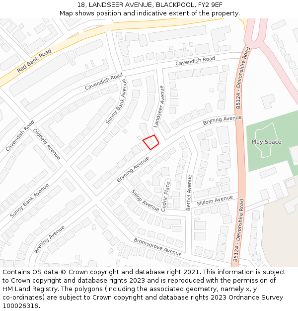 18, LANDSEER AVENUE, BLACKPOOL, FY2 9EF: Location map and indicative extent of plot