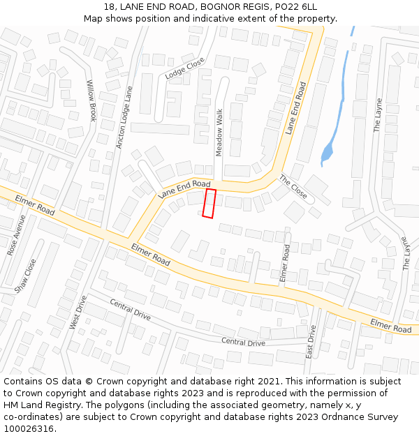 18, LANE END ROAD, BOGNOR REGIS, PO22 6LL: Location map and indicative extent of plot
