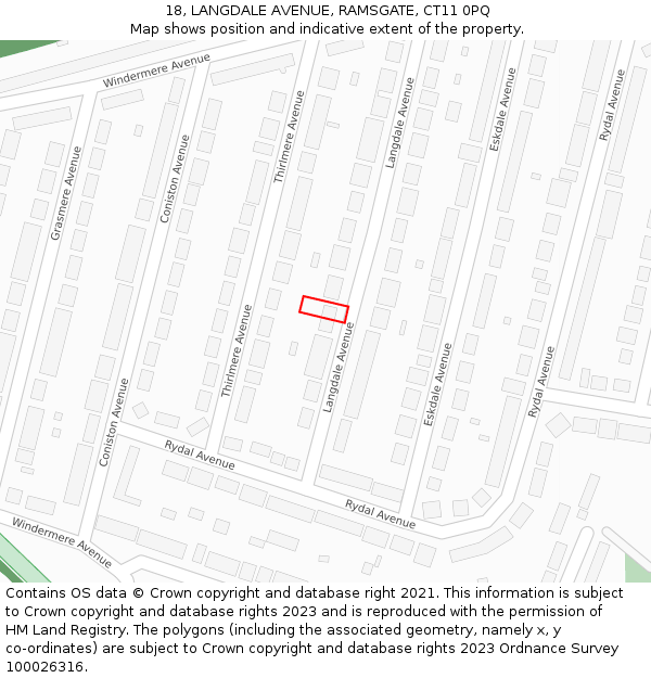 18, LANGDALE AVENUE, RAMSGATE, CT11 0PQ: Location map and indicative extent of plot