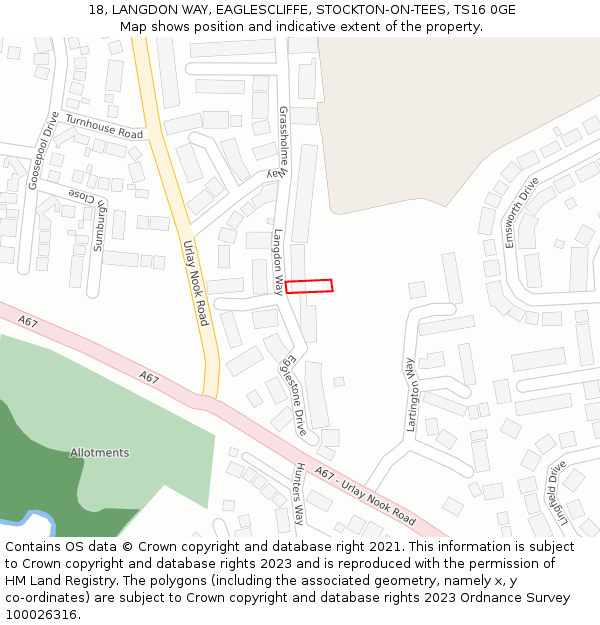 18, LANGDON WAY, EAGLESCLIFFE, STOCKTON-ON-TEES, TS16 0GE: Location map and indicative extent of plot