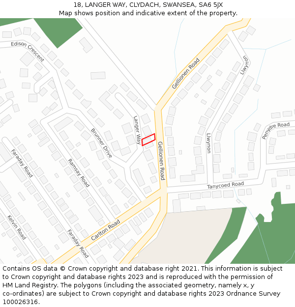 18, LANGER WAY, CLYDACH, SWANSEA, SA6 5JX: Location map and indicative extent of plot