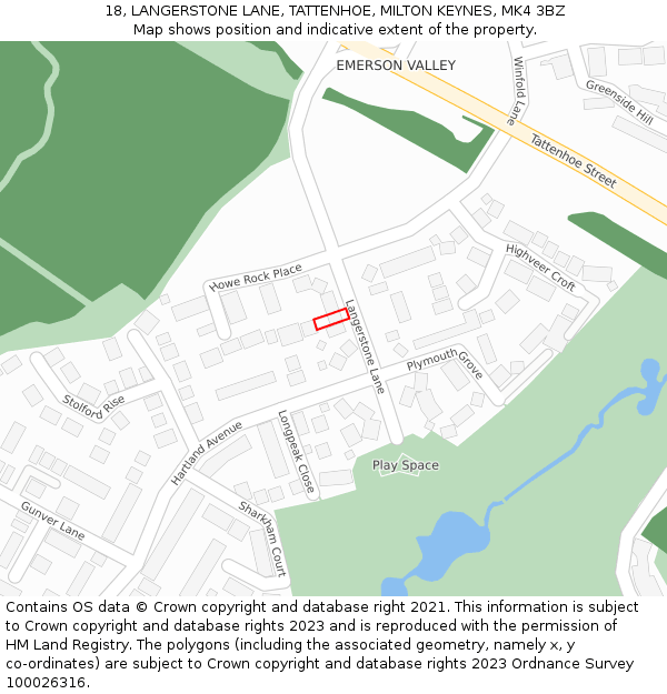 18, LANGERSTONE LANE, TATTENHOE, MILTON KEYNES, MK4 3BZ: Location map and indicative extent of plot