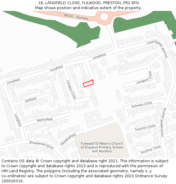 18, LANGFIELD CLOSE, FULWOOD, PRESTON, PR2 9FN: Location map and indicative extent of plot