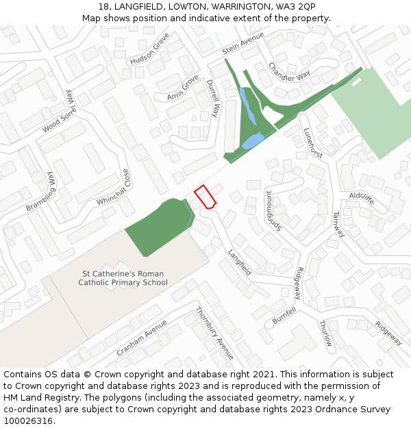 18, LANGFIELD, LOWTON, WARRINGTON, WA3 2QP: Location map and indicative extent of plot
